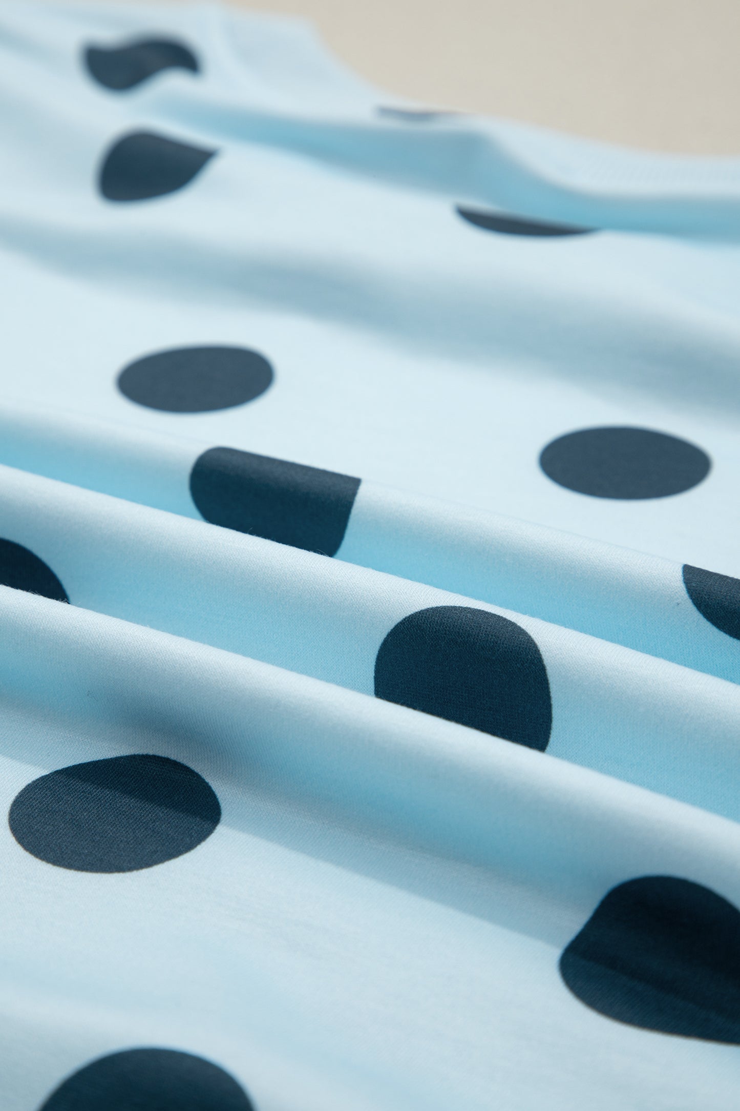 Sky Blue Ribbed Trim Polka Dot Print Tank Split Mini Skort 2pcs Set