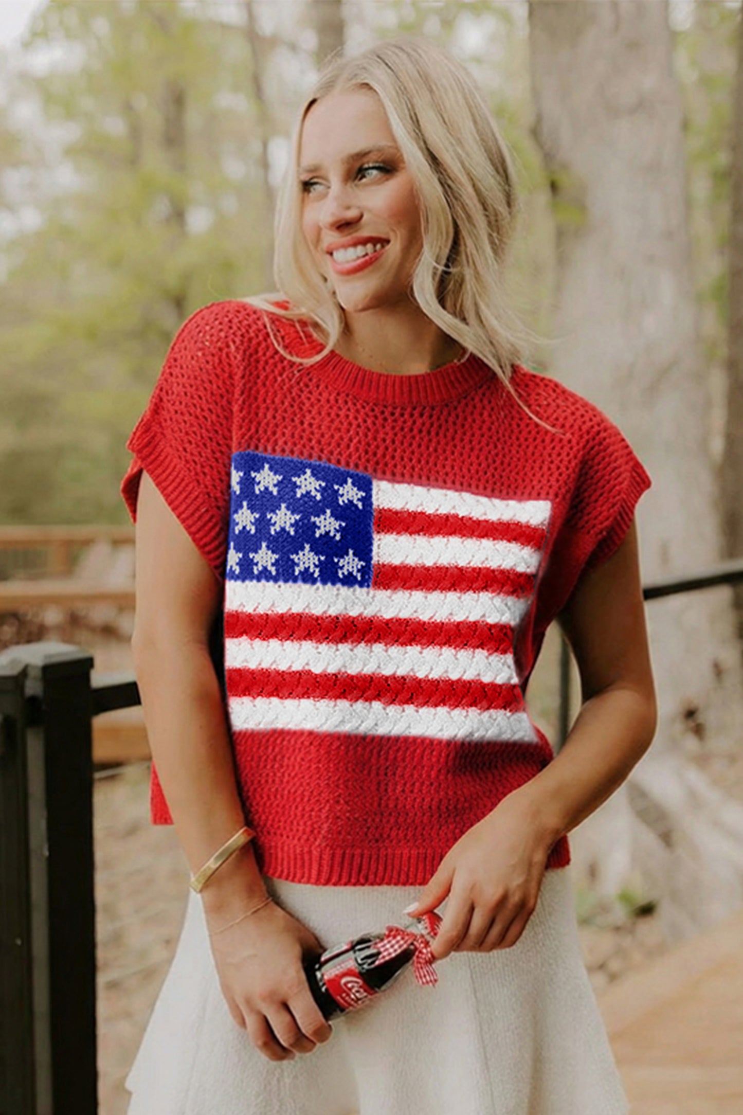 White Flag Graphic Short Sleeve Sweater Top
