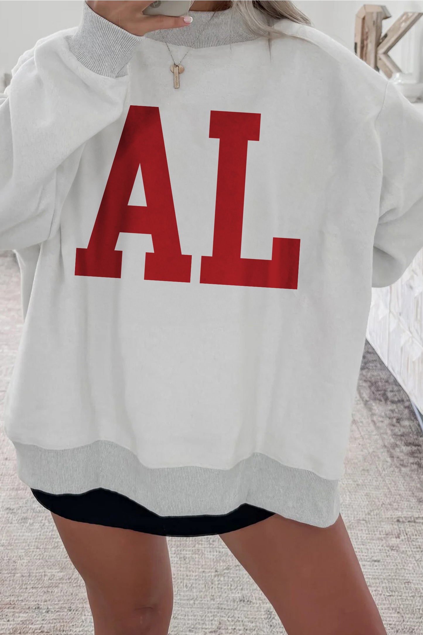 Light Grey MS Reversible Printed Ribbed Patchwork Mock Neck Sweatshirt