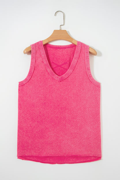 Rose Red Mineral Wash V Neck Tank Top