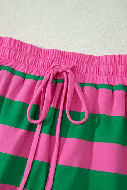 Yellow Stripe Dolman Tee Drawstring Skort Athletic 2pcs Set