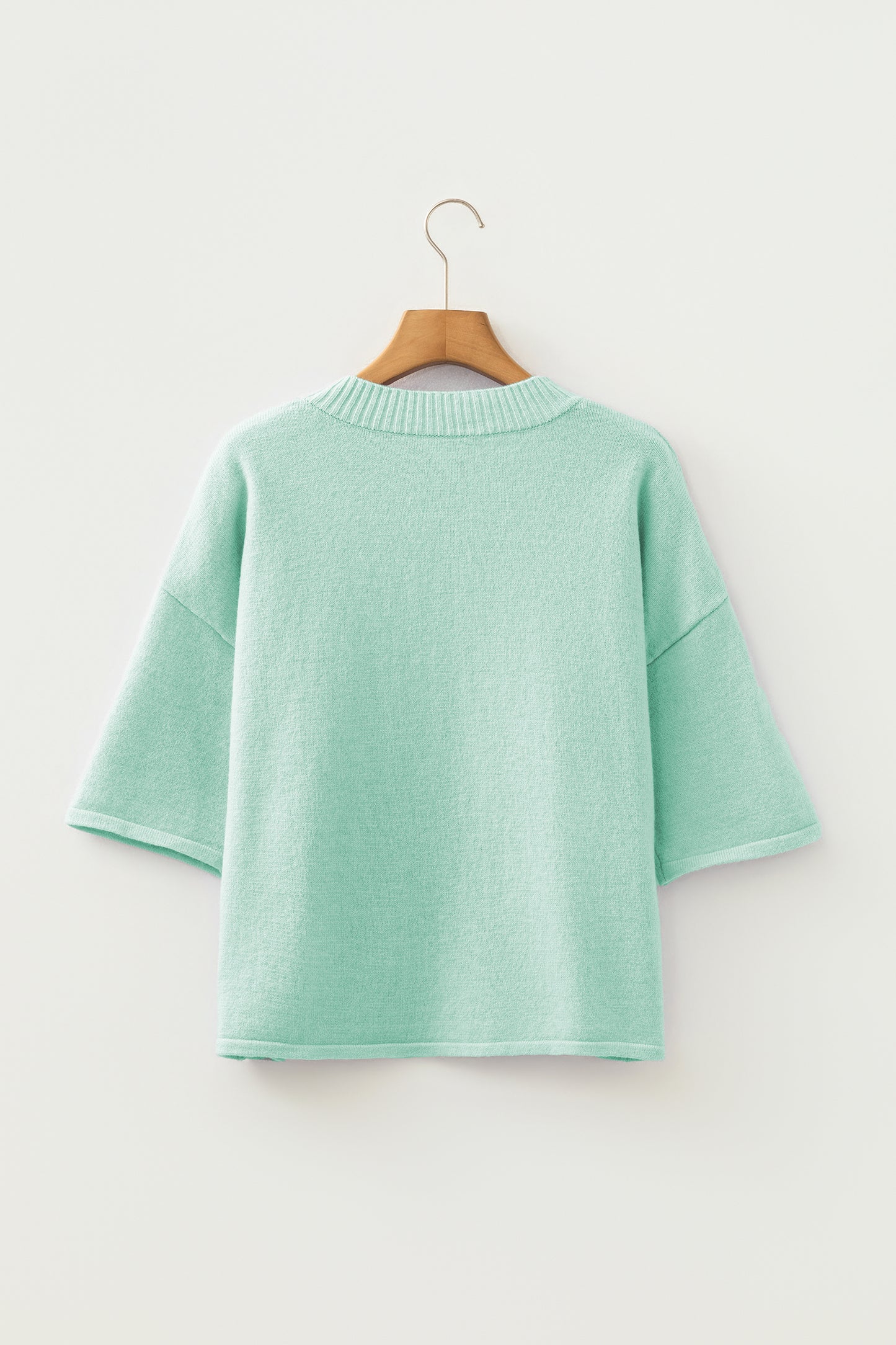 Beau Blue 3/4 Sleeve Boxy Knit Button Down Sweater Cardigan