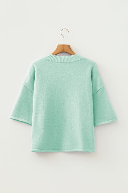 Beau Blue 3/4 Sleeve Boxy Knit Button Down Sweater Cardigan