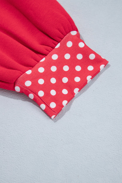 Racing Red Colorblock Polka Dot Contrast Trim Oversized Sweatshirt