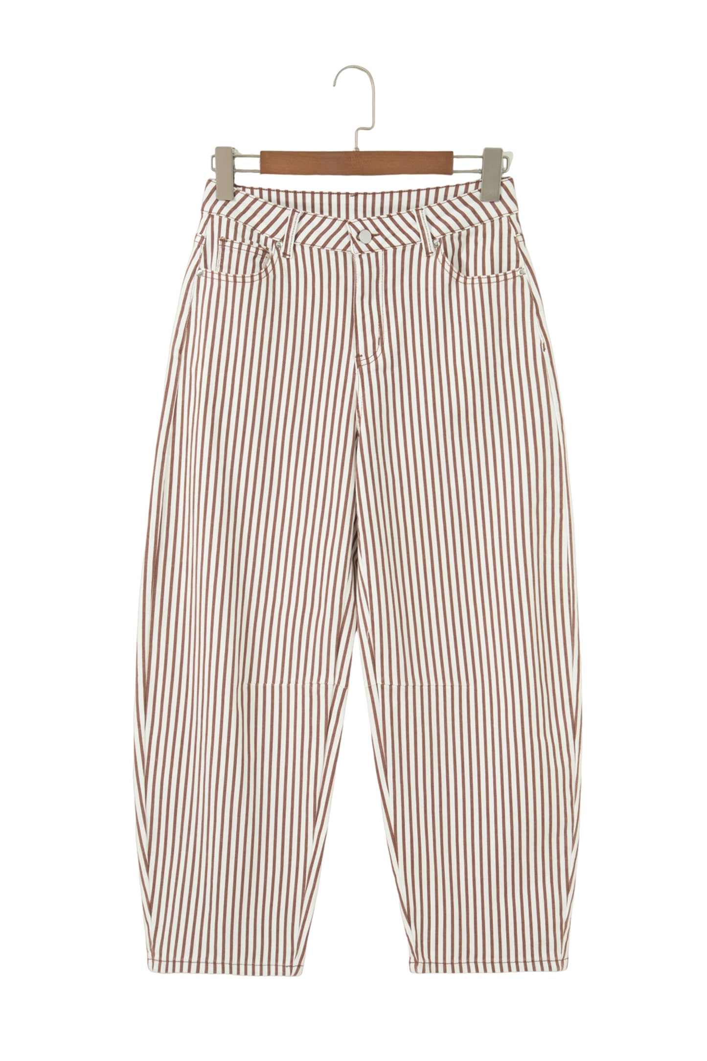 Brown Stripe Casual Barrel Jeans
