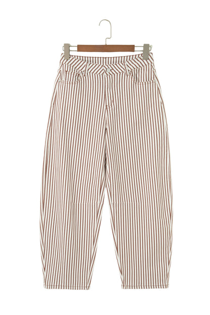Brown Stripe Casual Barrel Jeans