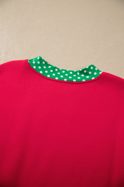 Racing Red Colorblock Polka Dot Contrast Trim Oversized Sweatshirt