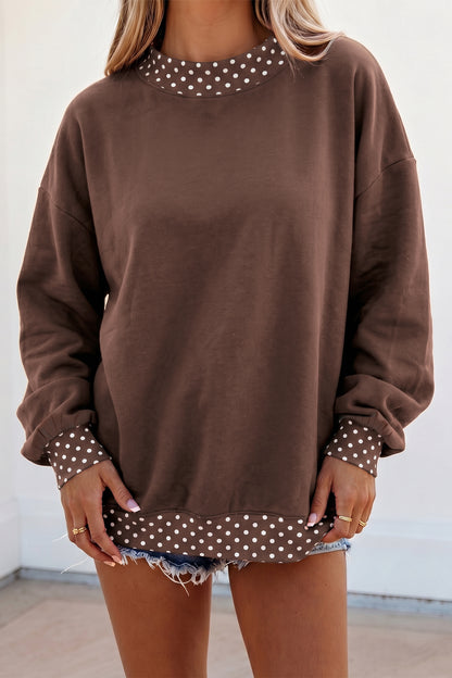 Racing Red Colorblock Polka Dot Contrast Trim Oversized Sweatshirt