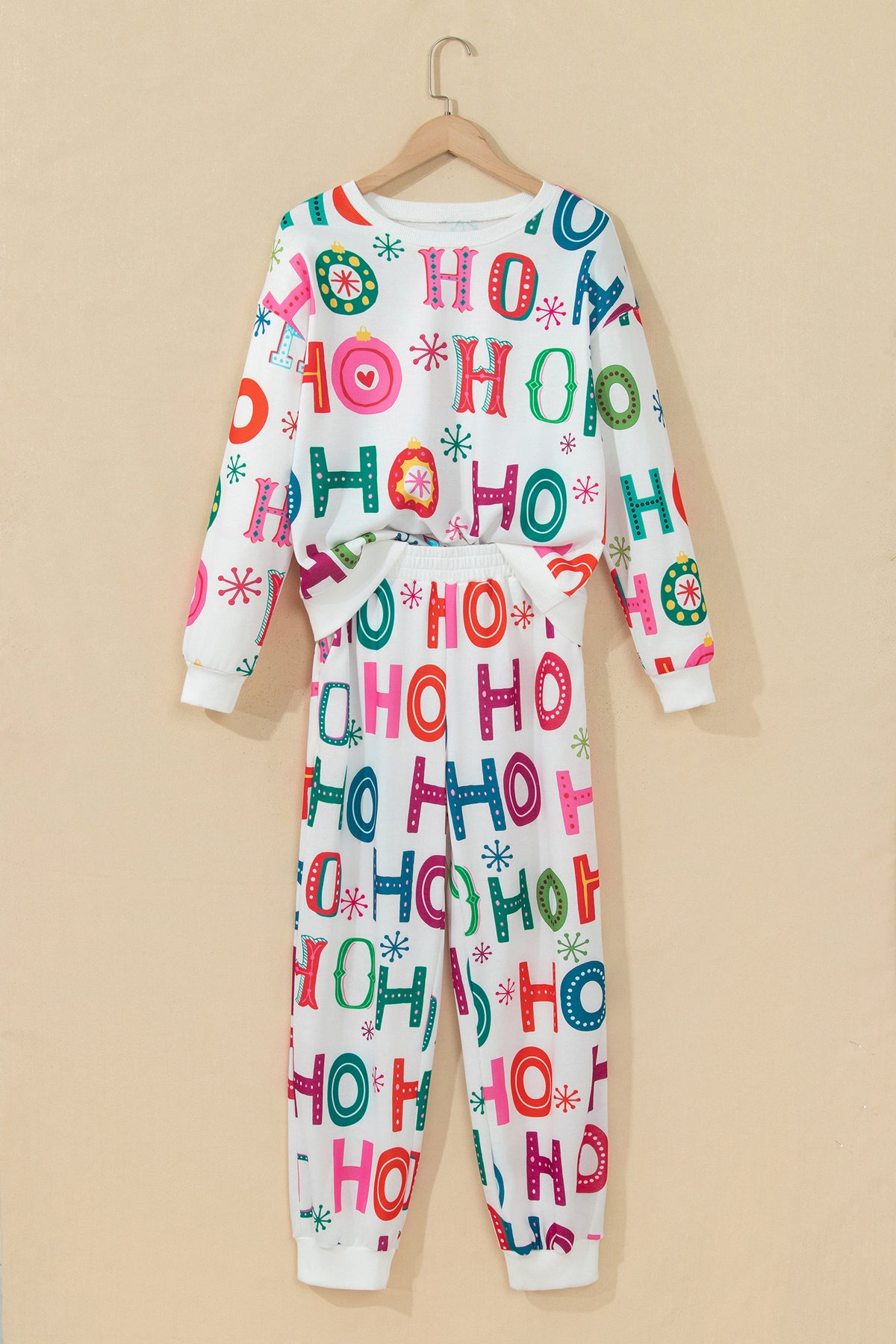 Multicolour Ho Ho Ho Print Long Sleeve Lounge Set