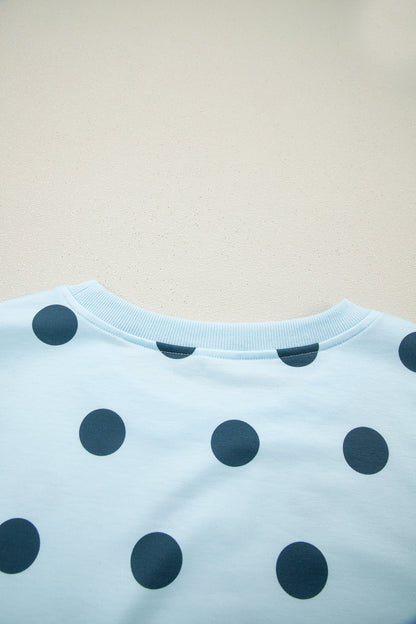 Sky Blue Ribbed Trim Polka Dot Print Tank Split Mini Skort 2pcs Set