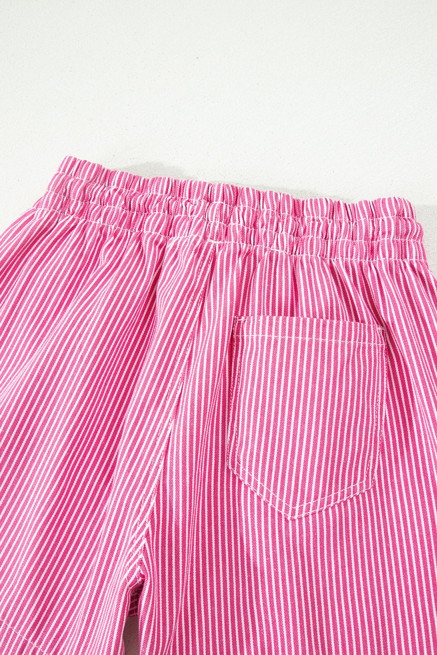 Sky Blue Stripe Drawstring Elastic Waist Casual Denim Shorts