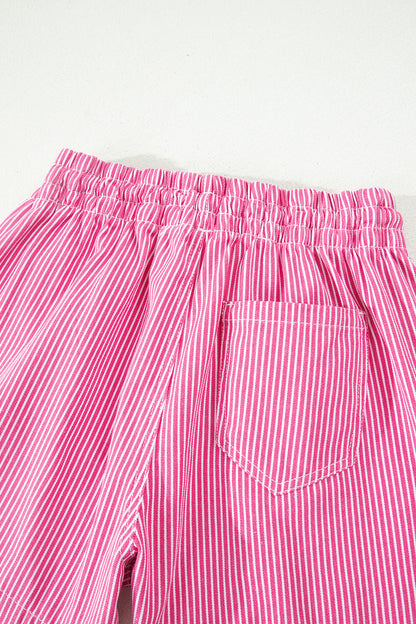 Sky Blue Stripe Drawstring Elastic Waist Casual Denim Shorts