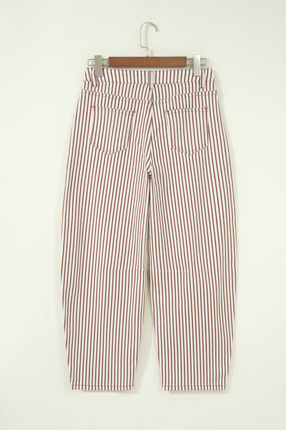 Brown Stripe Casual Barrel Jeans