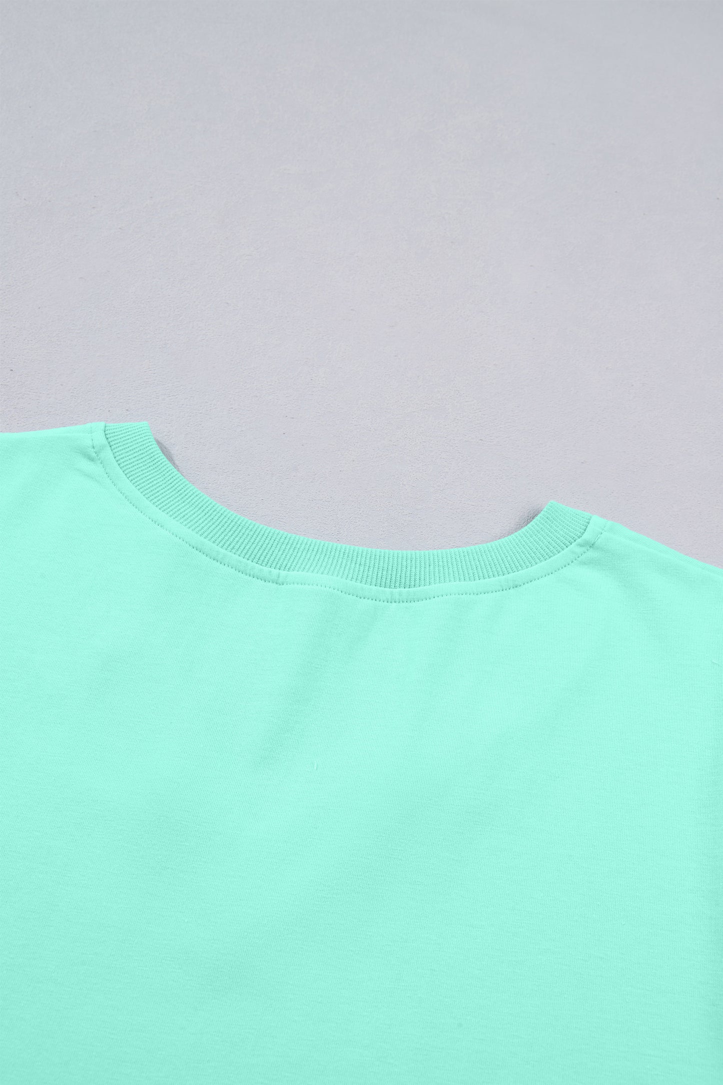 Turquoise Solid Color V Neck Short Puff Sleeve Blouse