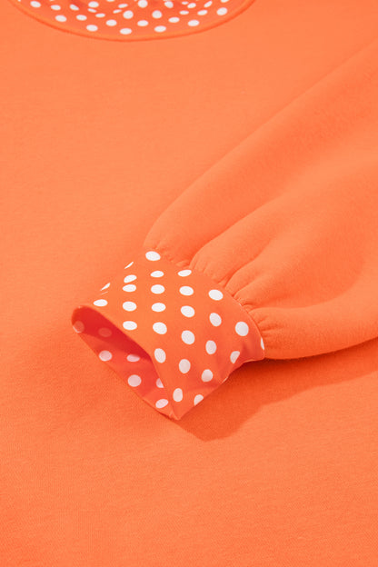 Racing Red Colorblock Polka Dot Contrast Trim Oversized Sweatshirt