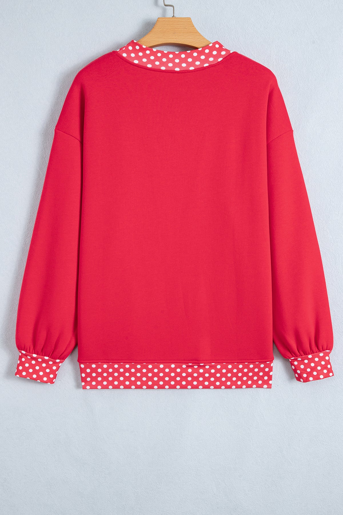 Racing Red Colorblock Polka Dot Contrast Trim Oversized Sweatshirt