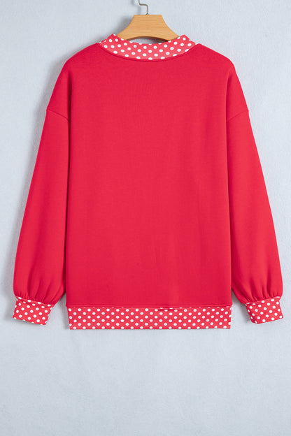 Racing Red Colorblock Polka Dot Contrast Trim Oversized Sweatshirt
