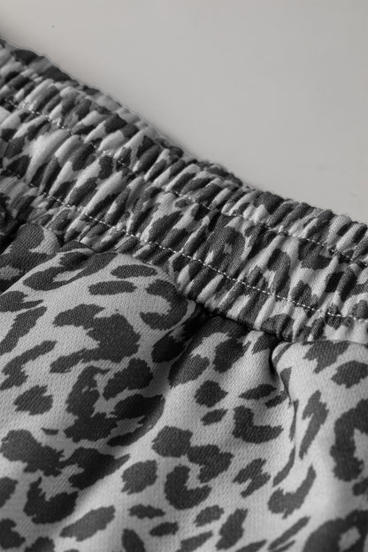 Khaki Leopard Print Star Patched Drawstring Elastic Waist Jogger Pants