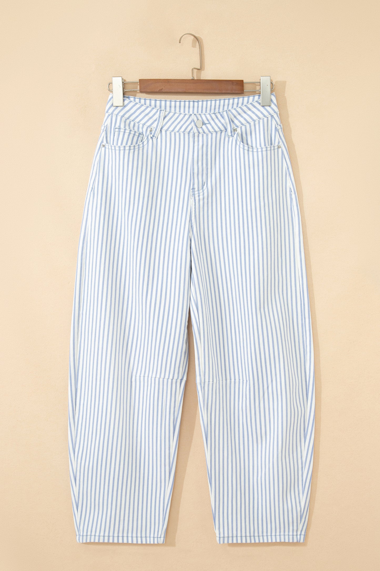 Brown Stripe Casual Barrel Jeans