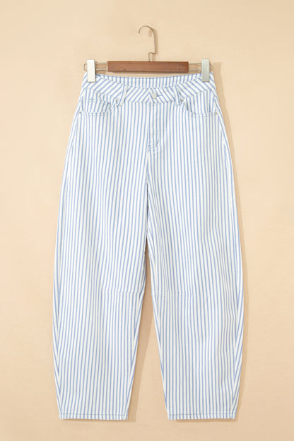 Brown Stripe Casual Barrel Jeans