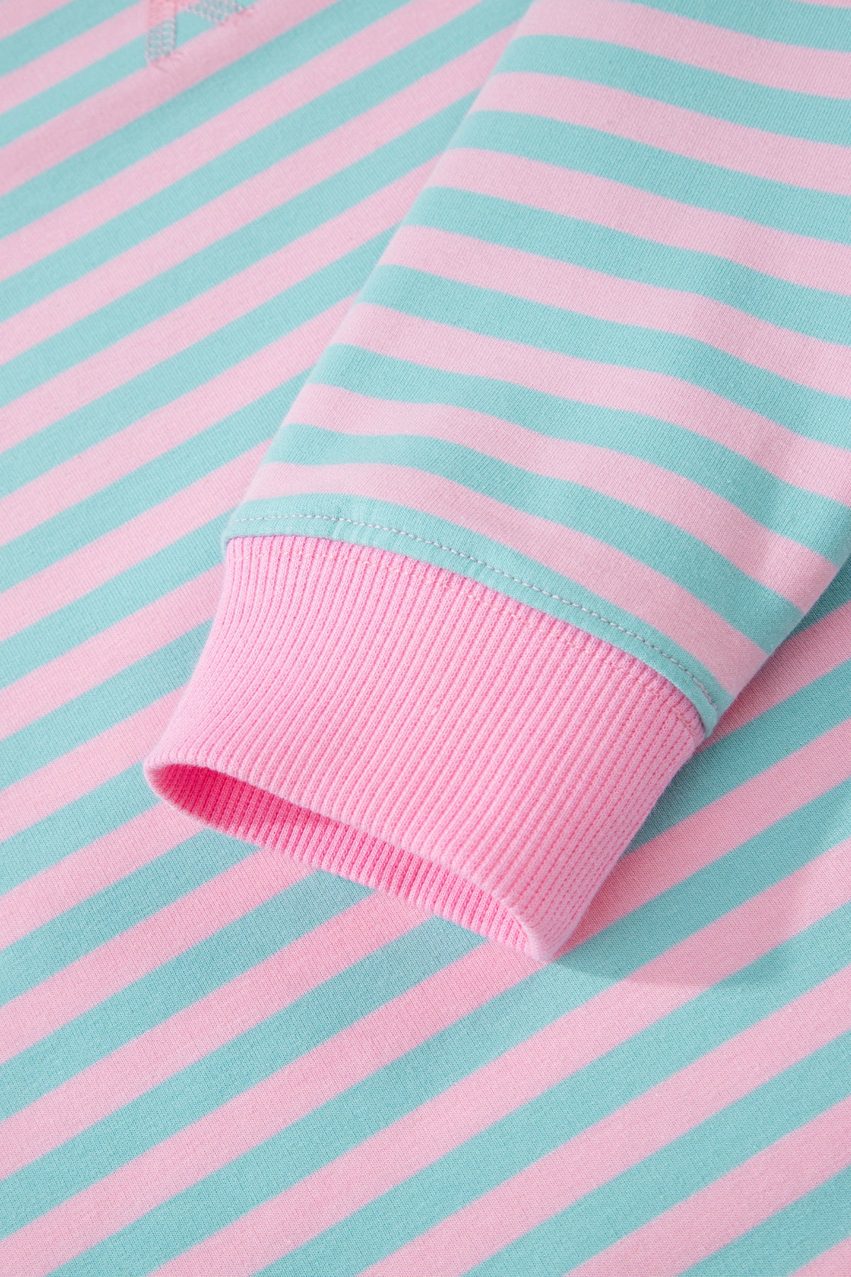 Pink Stripe Color Block Detail Long Sleeve Pullover Elastic Waist Pull On Shorts 2pcs Set