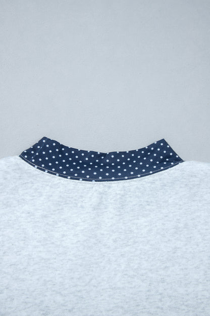 Light Grey Polka Dot Contrast Trim JESUS Letter Graphic Sweatshirt