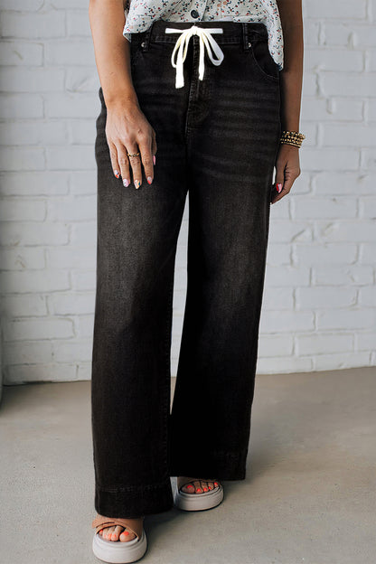 Black Acid Wash Contrast Lace-up Plus Size Jeans