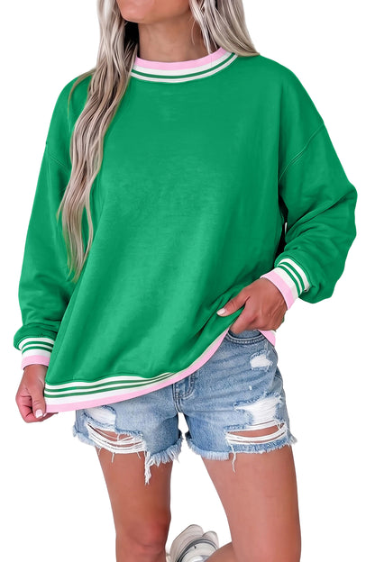 Racing Red Contrast Striped Trim Baggy Pullover Sweatshirt