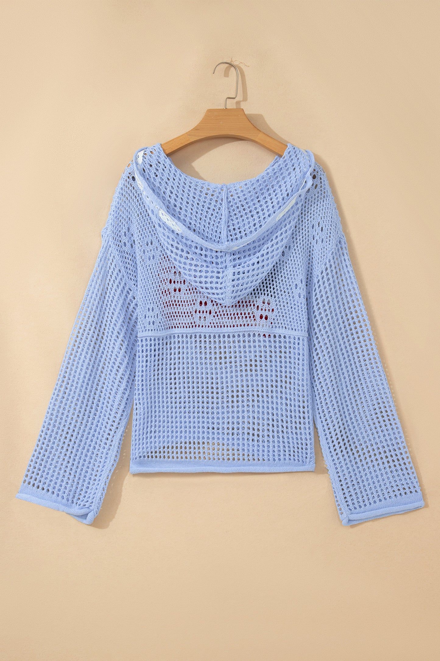 Beau Blue Hollow Out Crochet Knit American Flag Patched Sweater Hoodie