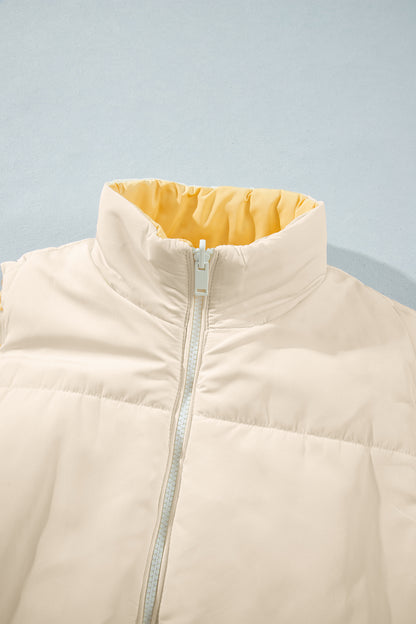 Parchment Reversible Double Wear Contrast Color Stand Neck Zip Pocket Quilted Vest