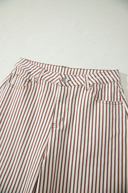 Brown Stripe Casual Barrel Jeans