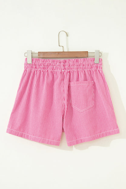 Sky Blue Stripe Drawstring Elastic Waist Casual Denim Shorts