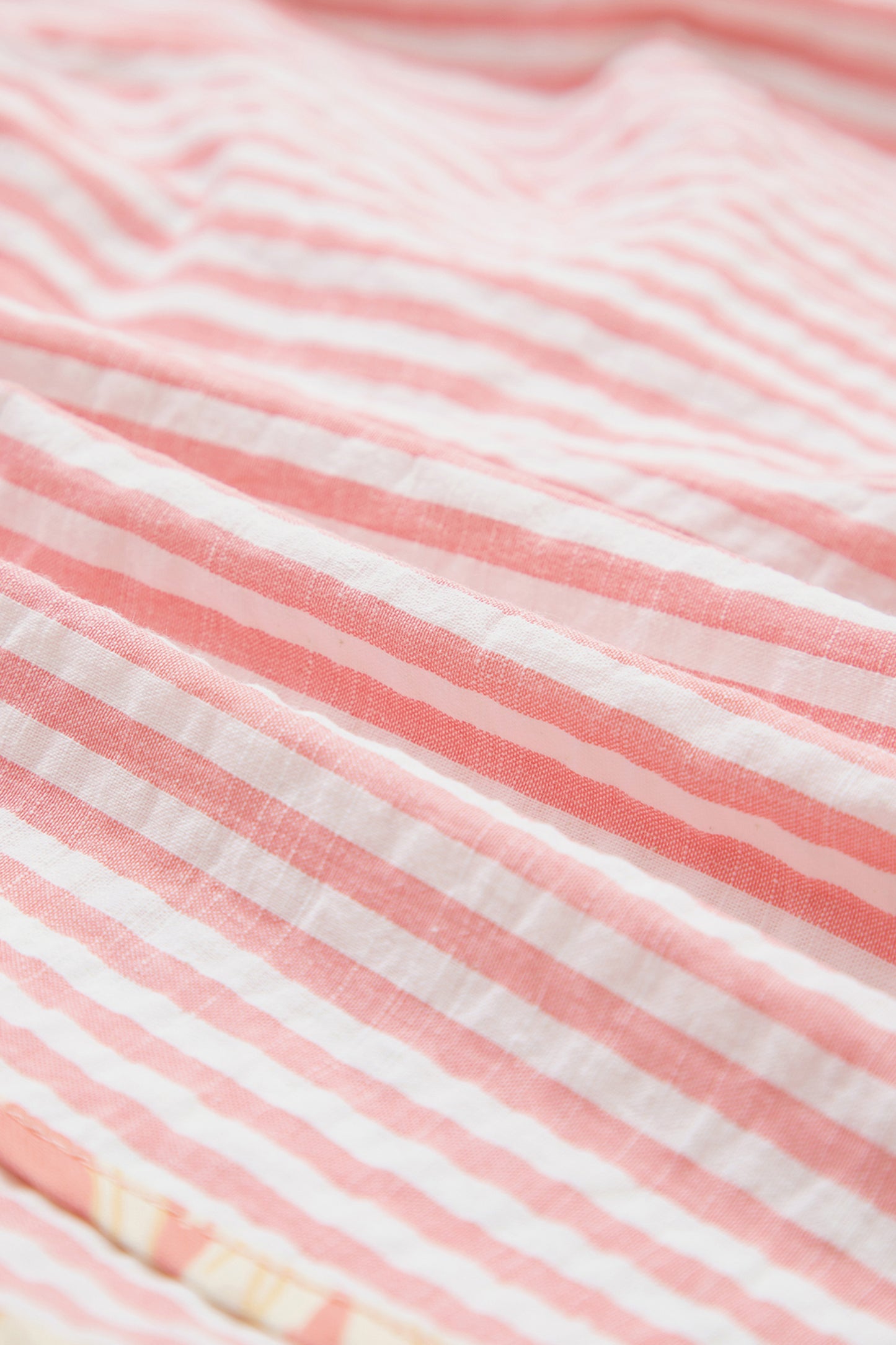 Light Pink Floral Trim Ribbon Knot Striped Casual Shorts