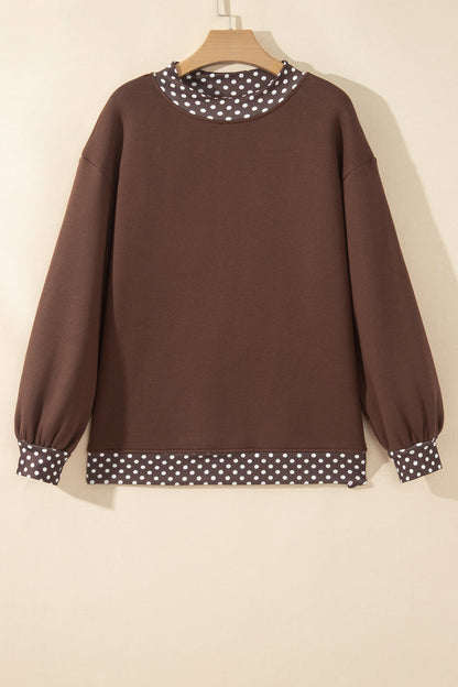 Racing Red Colorblock Polka Dot Contrast Trim Oversized Sweatshirt