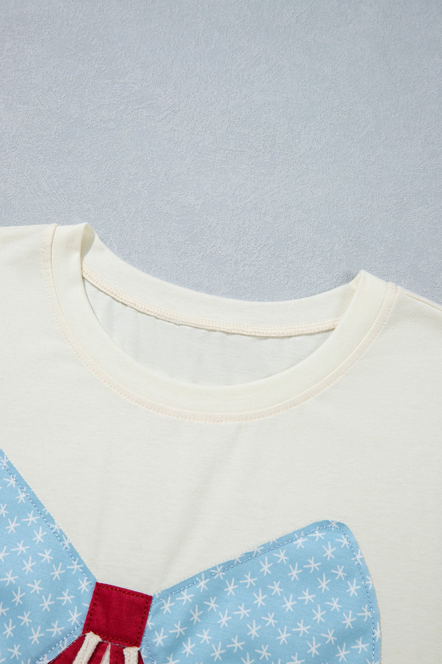 White Distressed Flag Bow Patched Plus Size T Shirt