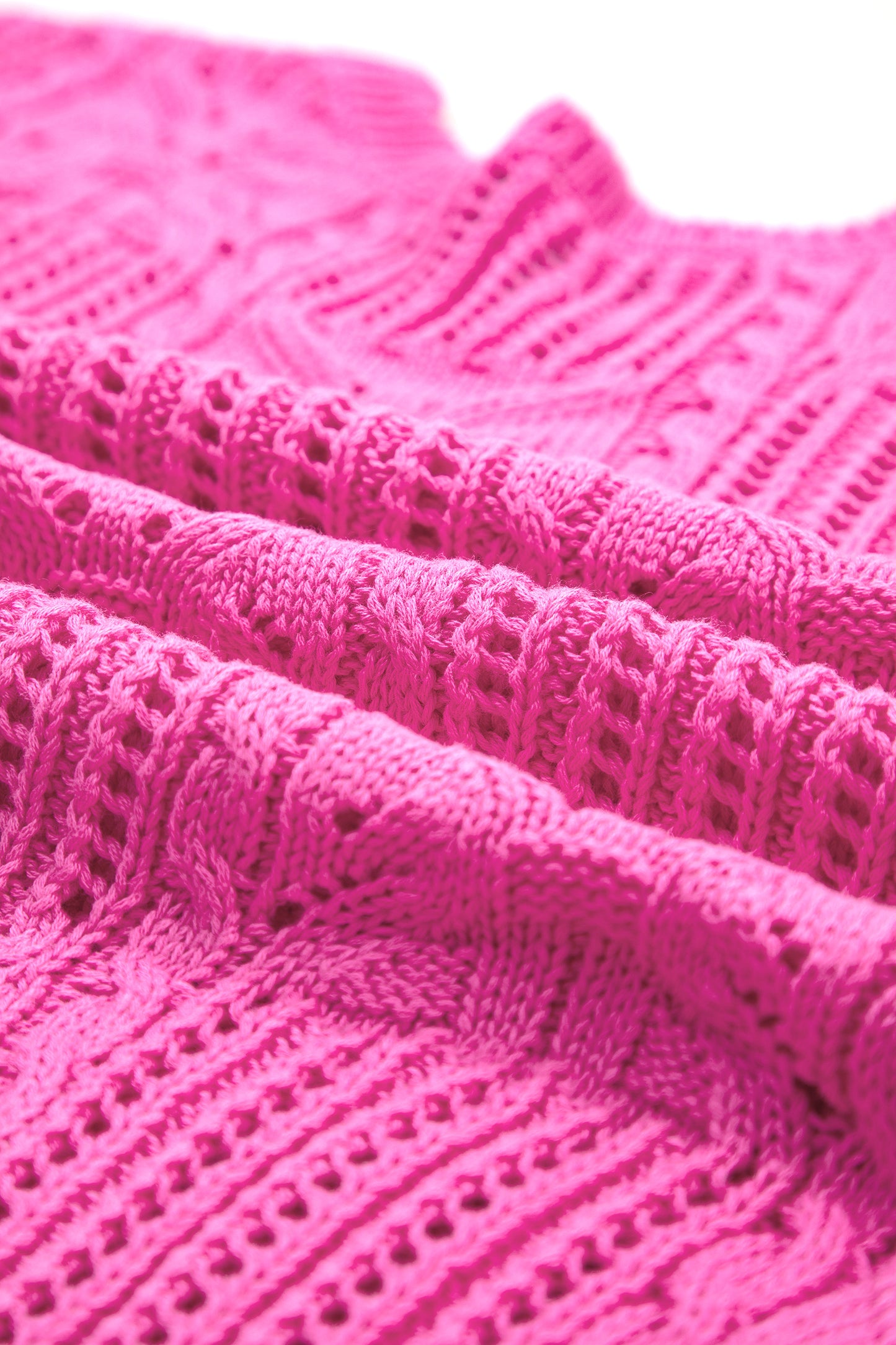 Beau Blue Pointelle Knit Patterned Scalloped Trim Short Sleeve Sweater