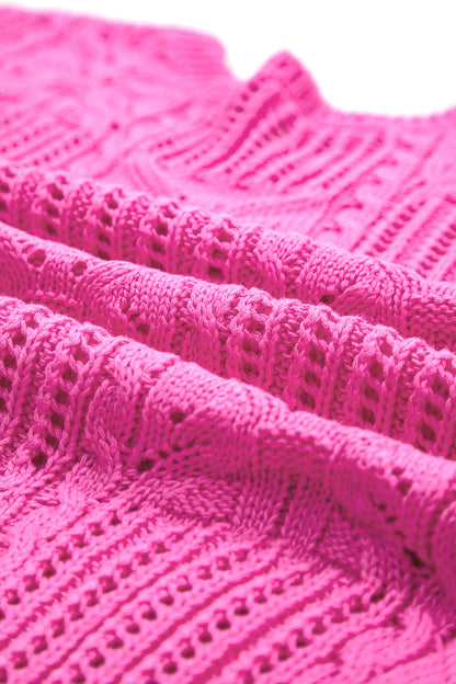 Beau Blue Pointelle Knit Patterned Scalloped Trim Short Sleeve Sweater