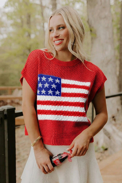 White Flag Graphic Short Sleeve Sweater Top