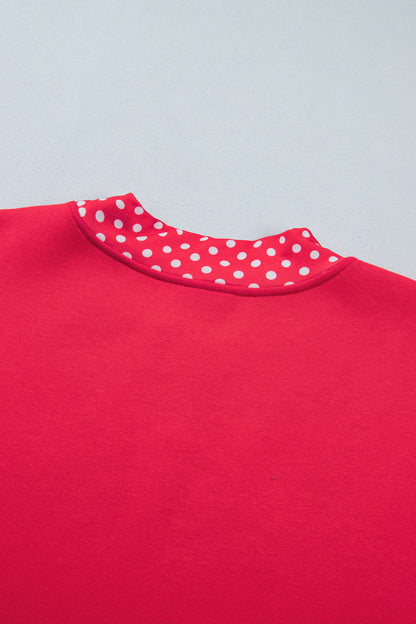 Racing Red Colorblock Polka Dot Contrast Trim Oversized Sweatshirt