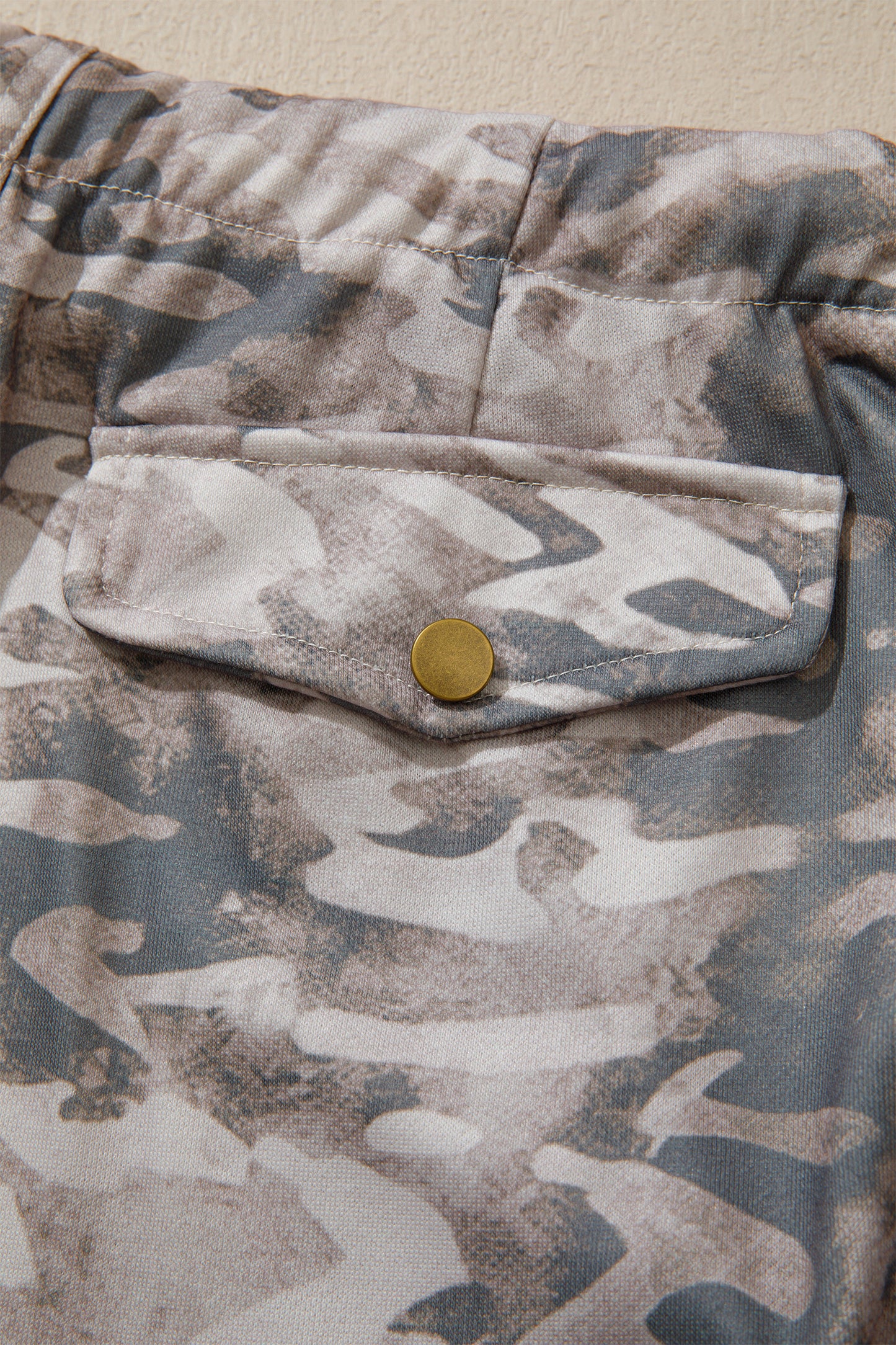 Khaki Camouflage Print Striped Side Panel Patchwork Drawstring Pants