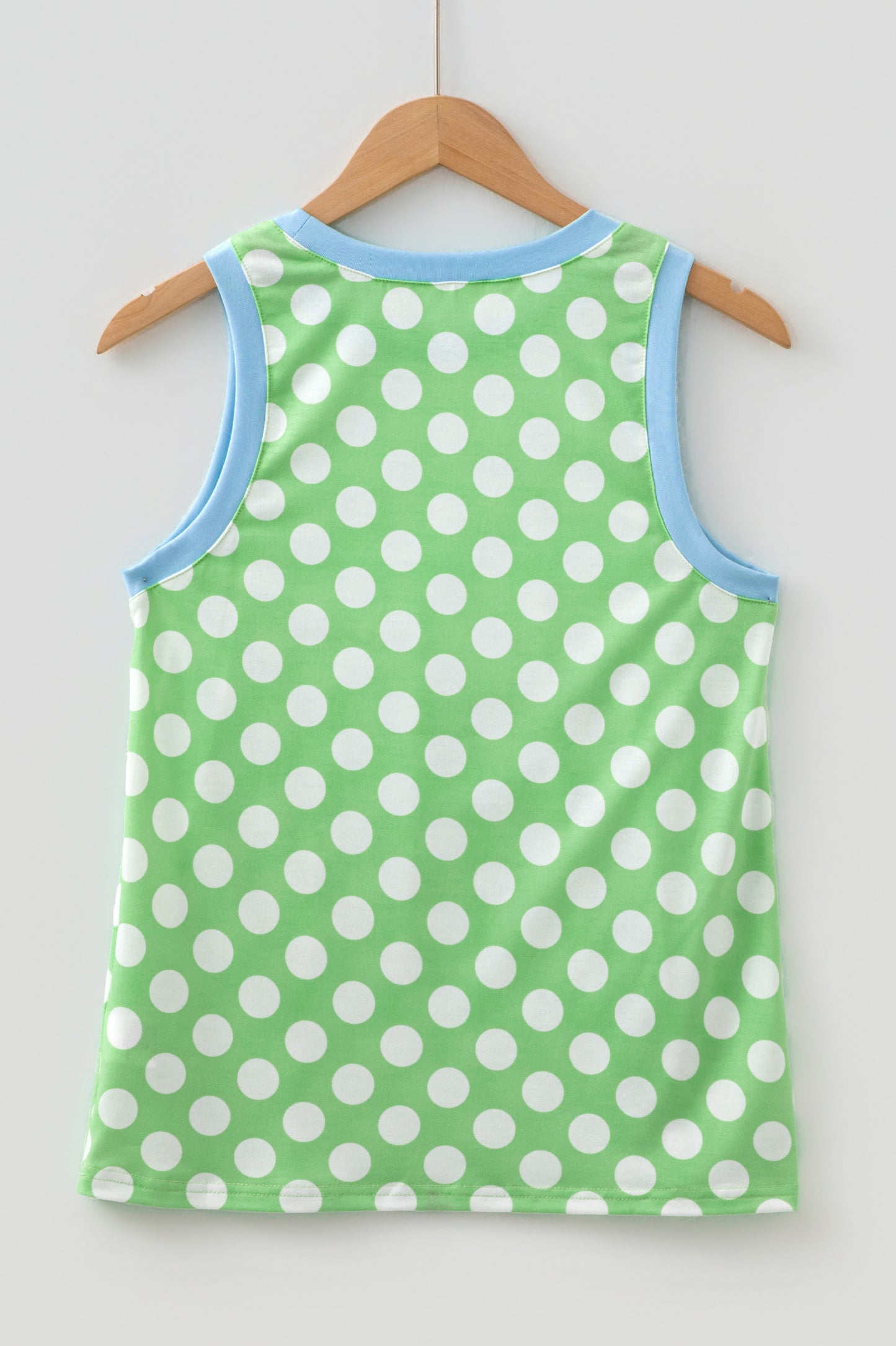 Green Polka Dot Contrast Trim Round Neck Loose Tank Top