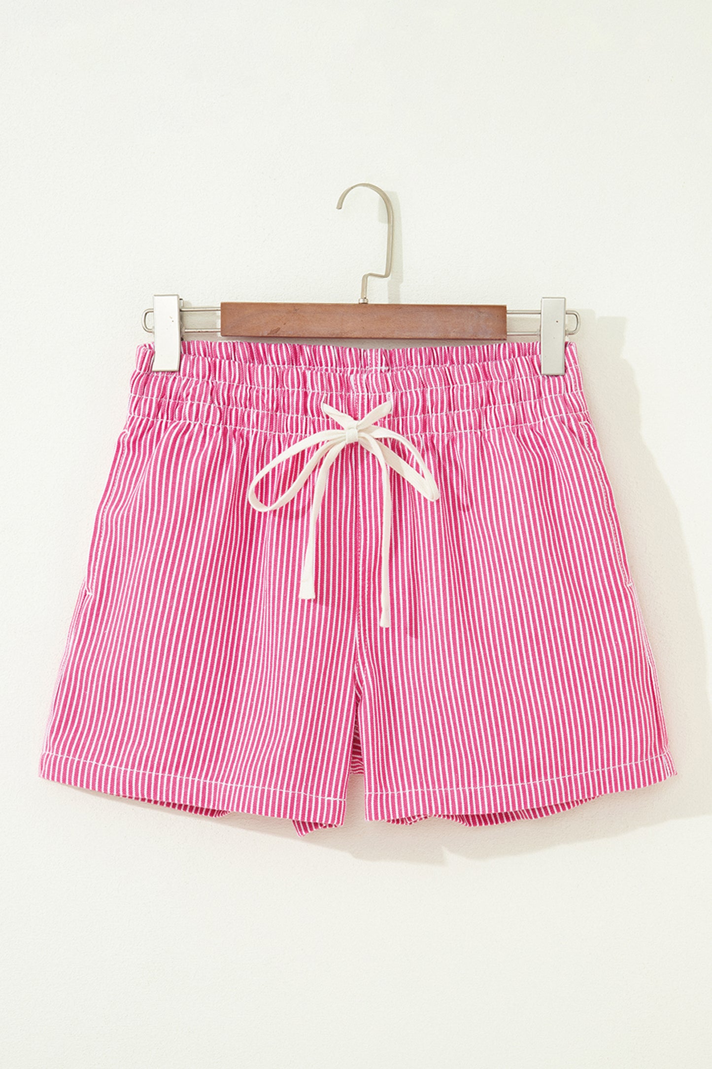 Sky Blue Stripe Drawstring Elastic Waist Casual Denim Shorts