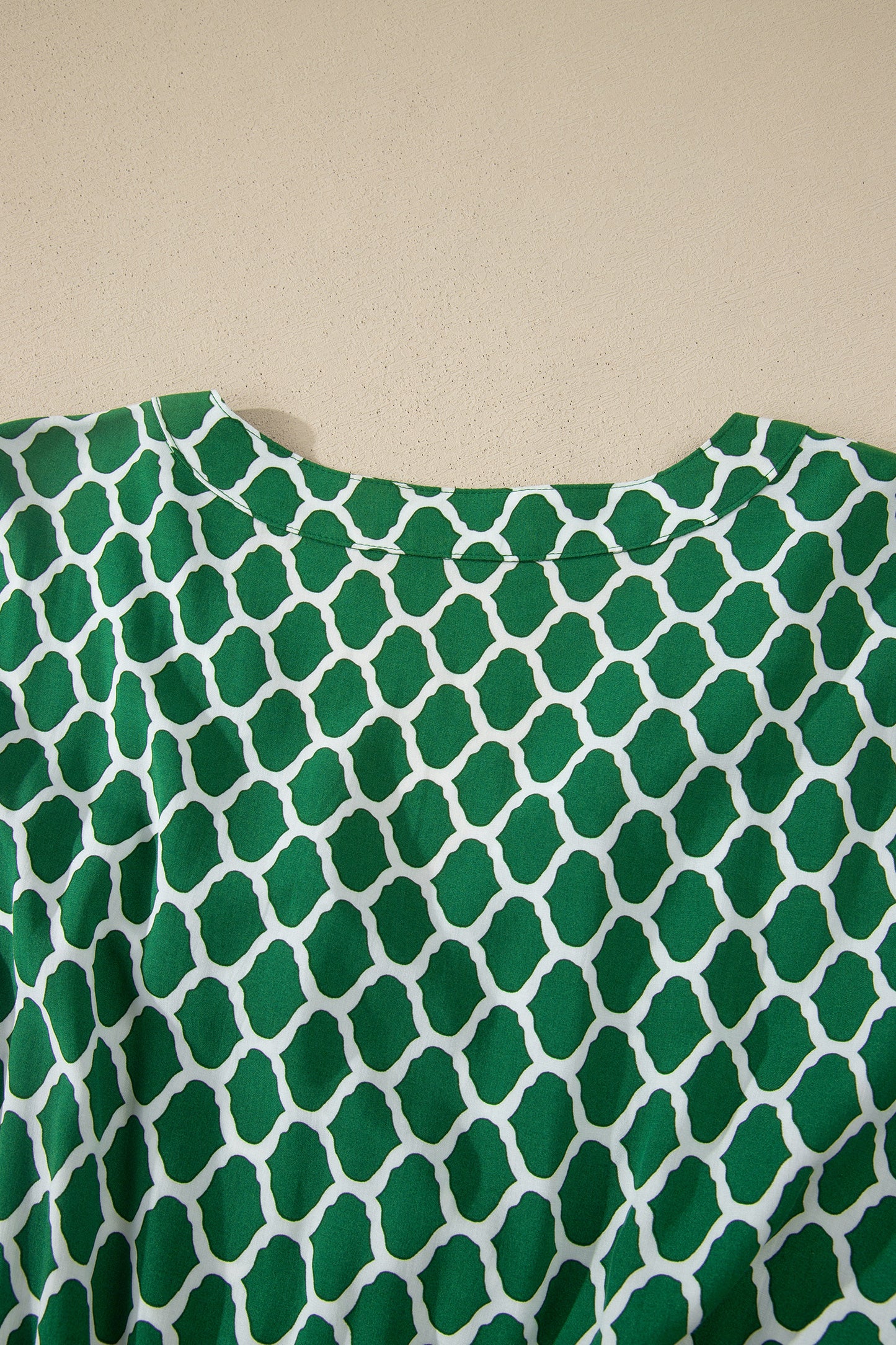 Green Plus Size Geometric Print Pocketed Ruffle Hem Casual Dress