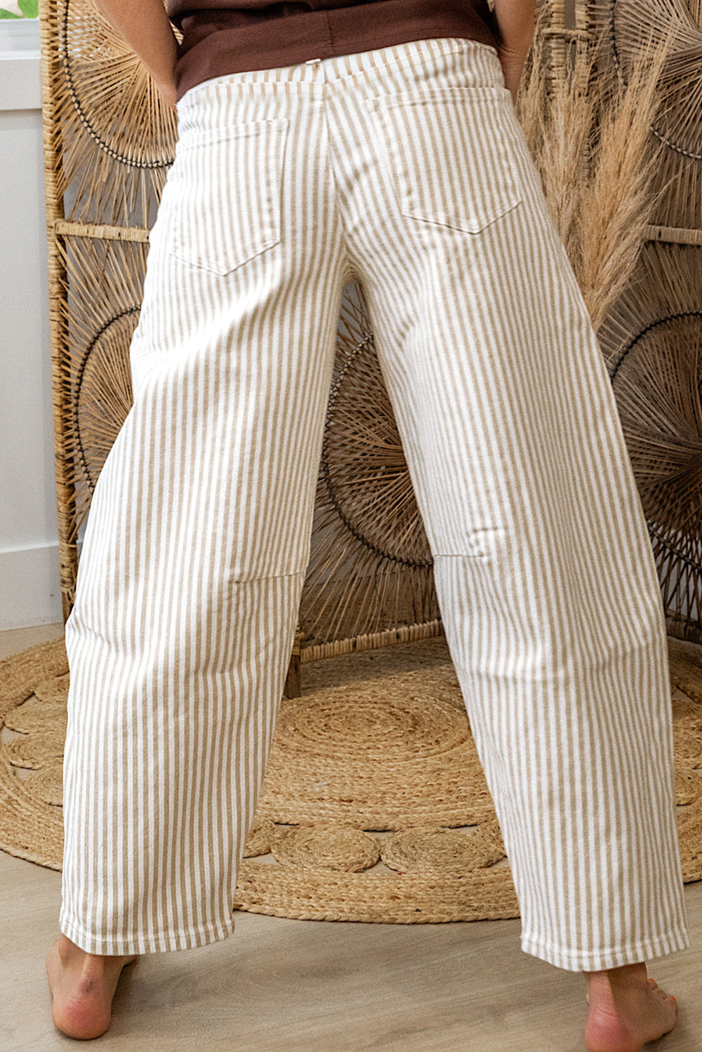 Brown Stripe Casual Barrel Jeans