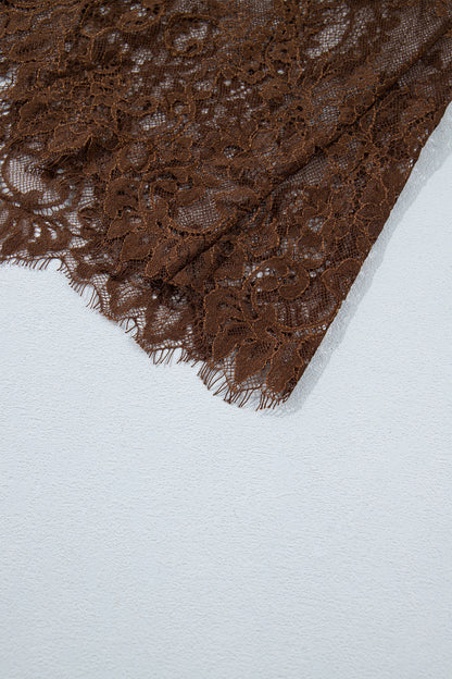 Dark Brown Lace Patchwork Hem Long Casual Shift Skirt