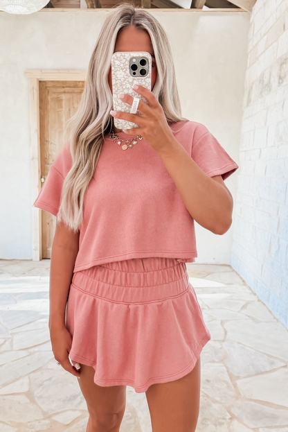 Black 2pcs Cropped Tee and Ruffle High Waist Skort Set