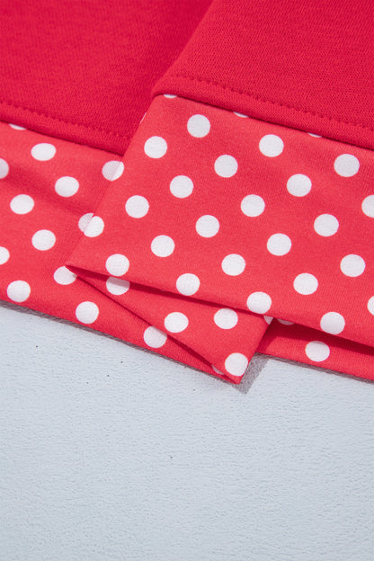 Racing Red Colorblock Polka Dot Contrast Trim Oversized Sweatshirt