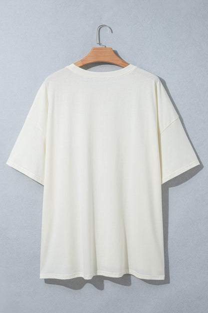 White Distressed Flag Bow Patched Plus Size T Shirt