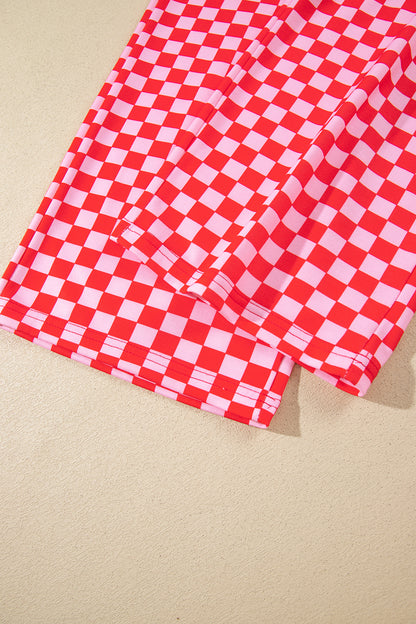Red Christmas Slogan Graphic Plaid Contrast Two-piece Pant Set