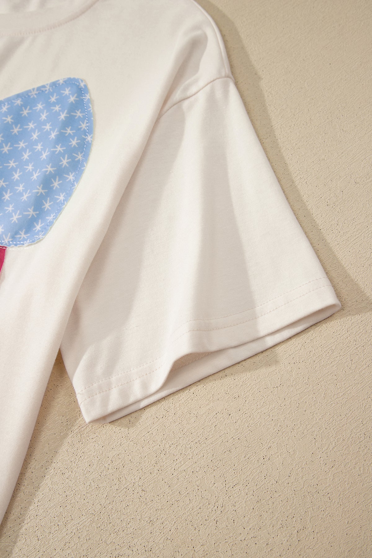 White Loose Knit Vintage Flag Bow Patched T Shirt